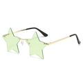 Star-shaped rimless sunglasses with light green lenses and gold metal frame for parties - Gold Frame Green