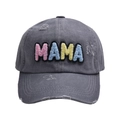 Distressed grey cotton baseball cap with colorful MAMA towel embroidery patch - Grey - Colorful Letter MAMA Baseball Cap