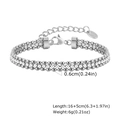 Close-up of triple-layered steel bracelet with round beads and clear zircon stones - Silver Three-Row Style (BR-2440S)