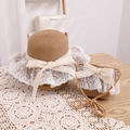Sweet girls straw sun hat and matching crossbody bag set with lace and ribbon bows - 52cm (Recommended for 1-5 Years) / Khaki Hat + Bag