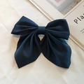 Navy blue fabric bow hair clip with smooth matte finish for an elegant hairstyle - Black