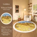 Vintage Van Gogh Harvest oil painting round carpet with non-slip backing and yellow tones - Diameter 80cm / Golden Wheat Waves