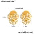 Goldene Titanstahl Gänseblümchen Ohrringe mit weißem Öl-Tropfen-Finish, 3.6cm x 2.8cm - Gold Weißer Strass