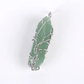 Detail of green crystal hexagonal pendant wrapped in silver wire tree of life design - Without Chain (Approx 10*50mm) / Green Aventurine