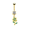 Golden navel ring featuring rainbow abalone shell flower pendant and clear zircon stones - Gold Abalone Shell Flower Style (#10)