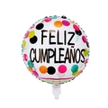 18-inch round white Feliz Cumpleaños foil balloon with colorful polka dots decoration - Colorful Big Polka Dot Spanish Birthday Round