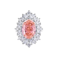 Luxurious S925 sterling silver ring with oval pink gemstone and white diamond halo - FDJZ-092 Padparadscha Pink