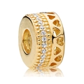 Golden tree bead charm with dotted texture and sparkling crystals for DIY bracelets - 042-Heart Row Bead