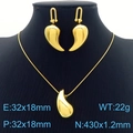Polished gold chubby droplet jewelry set with earrings and pendant necklace on neck model - Gold Style (KS216832-KFC)