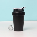 Portable black fitness shaker bottle with white lid and metal mixing ball for protein - Black