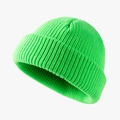 Neon green knit beanie for men and women with ribbed fold-over cuff and round top design - Fluorescent Green
