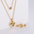 Golden double-layer necklace with SUNNY heart pendant and spherical stud earrings set - Gold (Sunny Heart Pendant + Bead Earrings)