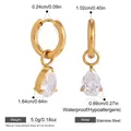Golden stainless steel hoop earrings with pear-cut zircon pendants and dimensions - Pear Cut Style (JDE0312244-3) / Gold