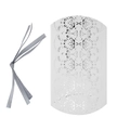 White pillow favor box with silver floral pattern and matching grey silk ribbon - Silver Foil Floral Pattern + Silver Ribbon