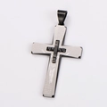 Detail of layered cross pendant with Spanish Lord's Prayer and Jesus silhouette engraving - No Chain / Large (60mm x 39mm) / Two-tone Black