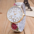 Orologio al quarzo da donna con cinturino elastico a fiori rosa e quadrante oro - Bianco