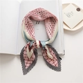 Pleated skinny scarf featuring a geometric color-block pattern in pink, blue, and grey - Pink Blue Grey Multi