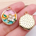 French vintage enamel flower pendant with golden edges and dotted texture - Pink Three-Tone Flower Pendant-21176