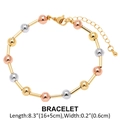 Three-tone beaded bracelet in gold, silver and rose gold finishes with lobster clasp - Tricolor Metal Bead Bracelet (nkb167)