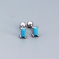Rectangle turquoise stud earrings with silver 925 sterling silver screw back closure - 925 Silver / Platinum (Turquoise Stone)