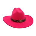 Hot pink western cowboy felt hat featuring a vintage metal leopard buckle on a brown band - One Size / Rose Red