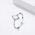 Elegant S925 sterling silver ring with rectangular opal and cubic zirconia accents - US Size 5 / Ring