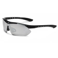Sporty sunglasses featuring a black frame and reflective silver mirrored lenses for cycling - Black Frame Silver Mirrored Lens