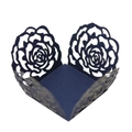 Detail showing laser-cut rose floral pattern on dark blue wedding paper candy box wrap - Magic Blue