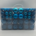 Blue Christmas ball set in transparent box with matte, glittery and hollow textures - 100pcs Pack / Lake Blue