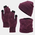 Set invernale 3 pezzi con cappello in maglia, sciarpa ad anello e guanti touch viola scuro - Rosa Rosso