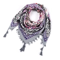 Bohemian floral jacquard scarf featuring red and blue patterns with grey tassels - 115*115cm / Grey Fringe Floral (No.48)