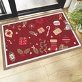 Felpudo navideño rojo con adornos festivos y borde marrón sobre suelo de madera - 40*60cm / Caja de Regalo de Navidad Roja(CHDT-2024-01239)