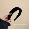 Premium black velvet padded headband with golden arch hardware and elegant finish - Celine Triomphe Velvet Style / Black