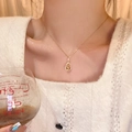 Elegant gold titanium steel necklace featuring a double-layered zircon gourd pendant - Diamond Gourd Double Pendant (X1939) / Gold/Shiny Gourd