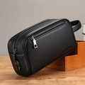 Black leather business clutch bag with lychee pattern and security combination lock - Black With Combination Lock