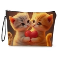 Cosmetic bag with two cats holding a red heart print and black wristlet strap - Heart Double Cats Style (xy-067-1) / 25*17cm With Strap