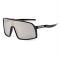 Sporty wraparound cycling sunglasses with black frame and silver mirrored lens - White Silver