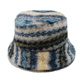 Cappello da pescatore in peluche con strisce sfumate blu e gialle da donna invernale - M (56-58cm) / Blu