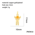 Macro detail of gold-plated astronaut pendant with size measurements and 18K finish - P03014-Gold & Orange Astronaut