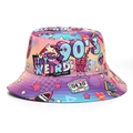 Bunter 90er Jahre Vintage Anglerhut mit lila-rosa-gelbem Farbverlauf und Graffiti - M (56-58cm) / Gradient Retro Druck(18#)