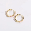 Golden wave earrings with pink evil eye charms in bohemian gold plated finish - Pink