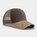 Berretto da baseball vintage bicolore con visiera logora e rete traspirante verde - Stile Invecchiato con Cuciture / Marrone e Cachi
