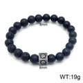Beaded bracelet with black matte agate, volcanic stone, and silver-tone Q letter bead - Letter Q (KB122513-Z) / 8mm
