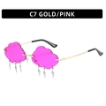 Frameless cloud shaped sunglasses with lightning pendants in C7 gold and pink - Gold Frame Purple Lens