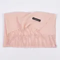 Unisex beige cashmere-feel scarf with elegant fringe details and textile label - Beige