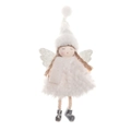 White plush Christmas angel ornament with silver glitter wings and string legs - White Jacquard Hat