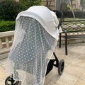 White floral baby stroller mosquito net and cotton sunshade cloth on a black carriage - Star & Moon Stroller Cover / 130*100CM