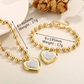 Gouden kralenketting en armband set met sprankelende hartvormige hanger voor dames - Staalkleur / Afgewerkte Armband