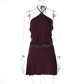 Burgunderrotes Halterneck-Minikleid mit schwarzem Spitzendetail an der Taille - S / Kaffeebraun