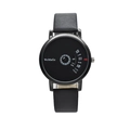 Black leather strap watch with unique rotating disc dial and silver metal case - Leather Black / Black